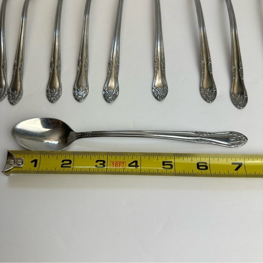 Custom Craft Ice Teaspoons Stainless Steel Floral Tapered Flatware SET OF 10 - Picture 6 of 8